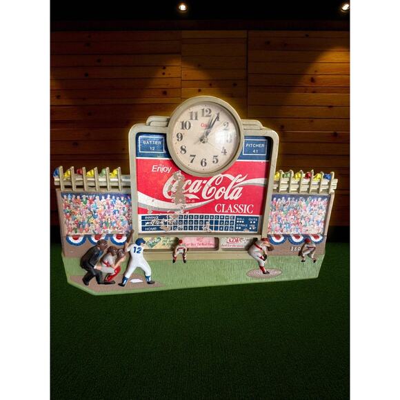 Vintage 1991 Coca-Cola Baseball Wall Clock Burwood 3216 Stadium Scene USA 22x15 - Picture 1 of 10